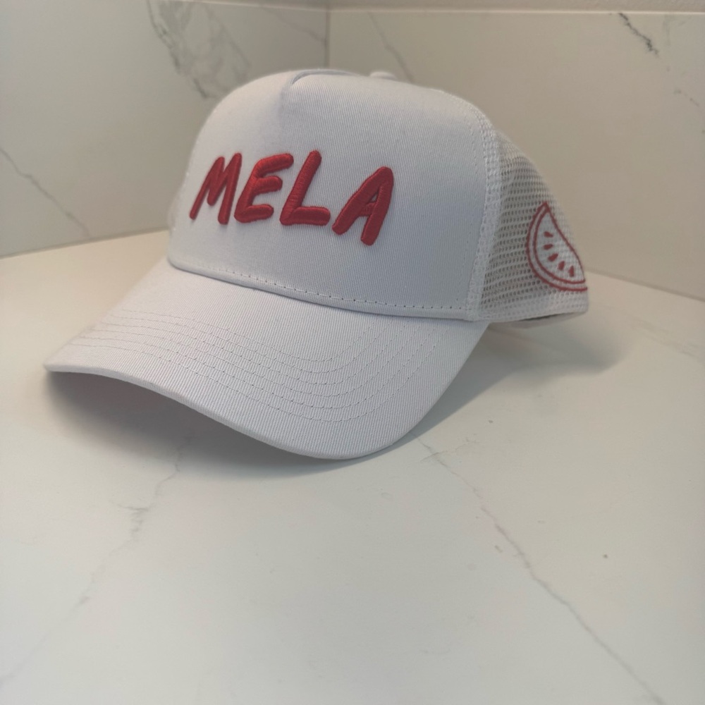 MELA WATER Watermelon Trucker Hat Men's White Red Adjustable Snapback Cap NEW